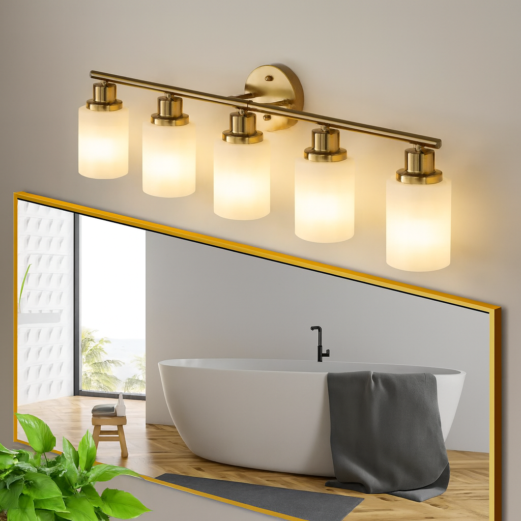 Gold Bathroom Vanity Light - Modern 5-Light Wall Fixture